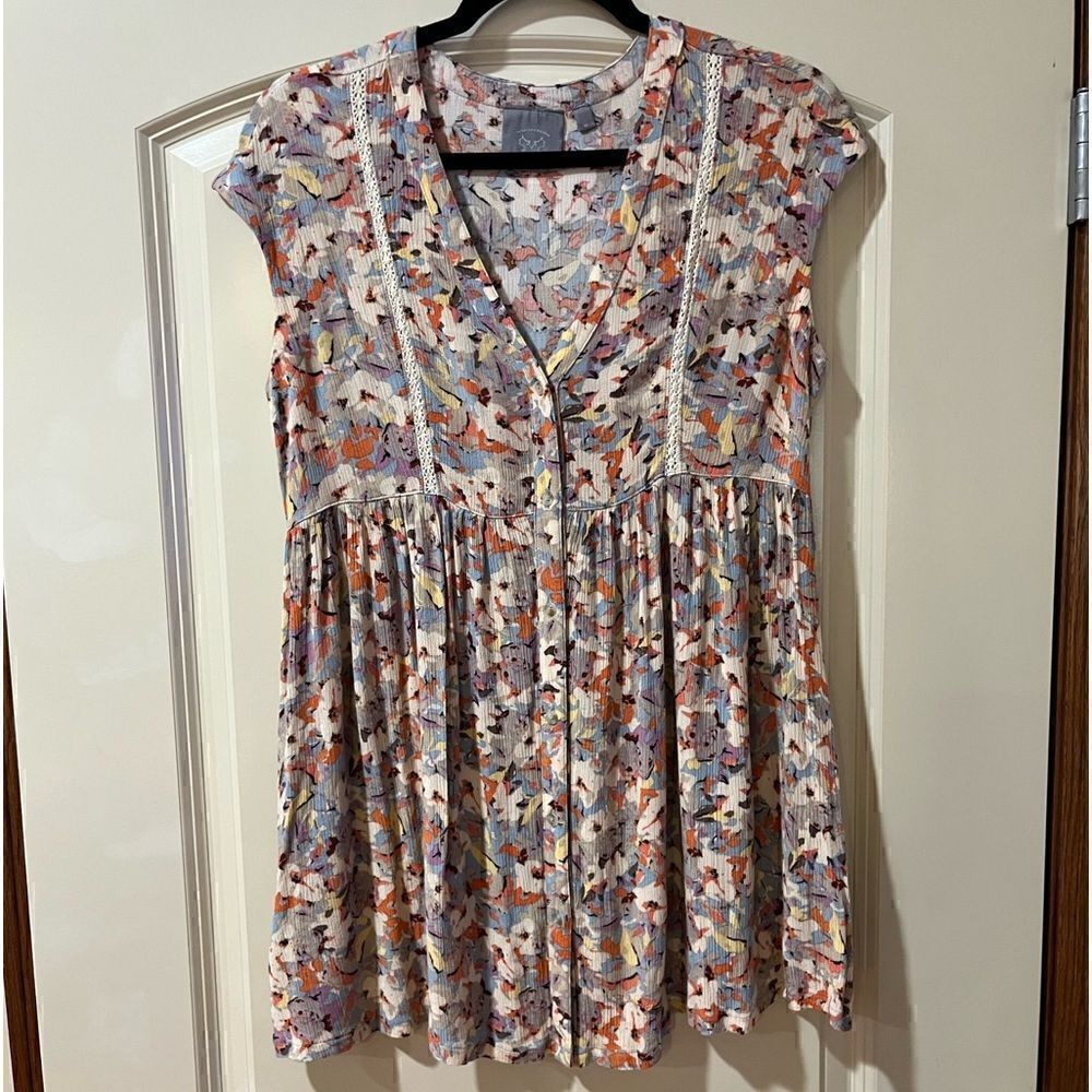 ANTHROPOLOGIE VANESSA VIRGINIA Ladder Lace Floral Rayon Tunic Blouse Women’s XS
